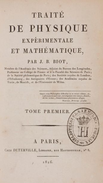 null BIOT Jean-Baptiste (1774-1862).
Traité de physique expérimentale et mathématique...