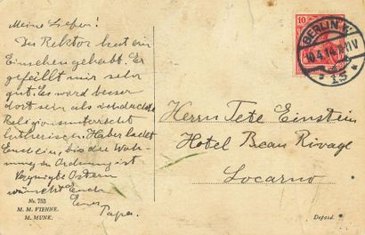 null EINSTEIN Albert (1879-1955).
L.A.S. « Papa » sur carte postale, [Berlin 10 avril...