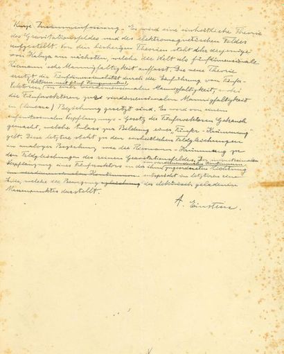 null EINSTEIN Albert (1879-1955).
MANUSCRIT autographe signé « A. Einstein » ; demi-page...