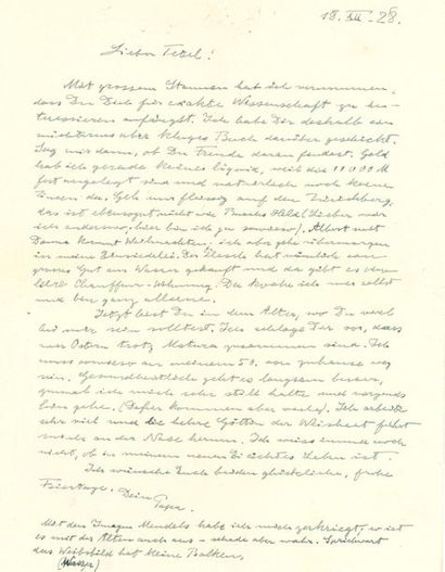 null EINSTEIN Albert (1879-1955).
L.A.S. « Dein Papa », 18 décembre 1928, à son fils...