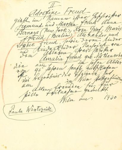 null FREUD Sigmund (1856-1939).
MANUSCRIT autographe, Wien [septembre] 1930 ; 1 page...