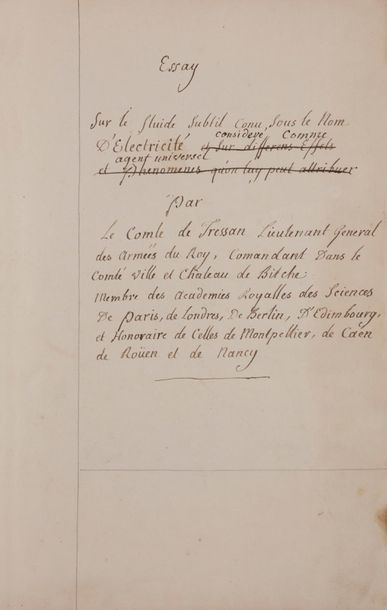 null TRESSAN Louis-Elisabeth de La Vergne, comte de (1705-1783).
MANUSCRIT autographe...