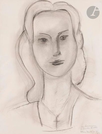 null Henri MATISSE (1869-1954)
Portrait de Monette Vincent, 1942Fusain et estompe.
Signé,...