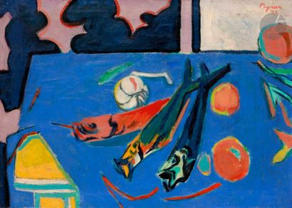 null Edouard PIGNON (1905-1993)
La Table bleue, 1944
Huile sur toile.
Signée et datée...