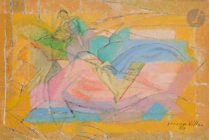 null Jacques VILLON (1875-1963)
Au Cirque, l'écuyère au galop, 1950
Huile sur toile.
Signée...