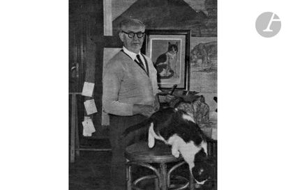 null PAUL JOUVE (1878-1973) Le chat Mickey, vers 1940Huile sur papier marouflé sur...