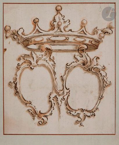 null ÉCOLE ITALIENNE vers 1700

Etude d'ornement avec une couronne et deux cartouches

Plume...