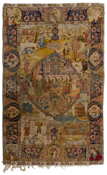 null KECHAN
Exceptionnel tapis de la fin du XIXe siècle représentant dans le médaillon...