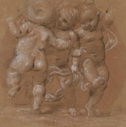 null École FRANÇAISE du XIXe siècle
Putti dansant
Pierre noire et rehauts de craie...