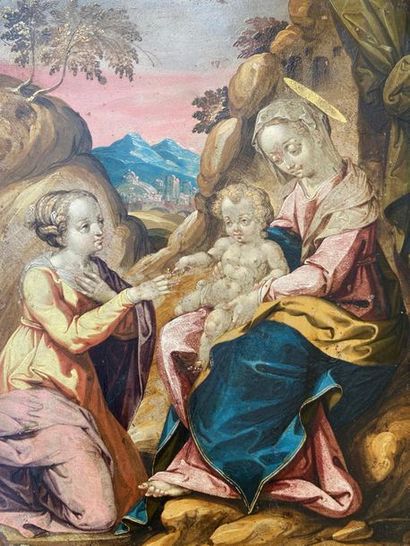 null Francesco CAVAZZONI
(Bologne 1559 - 1612)
Le mariage mystique de Sainte Catherine
Cuivre.
(Petits...