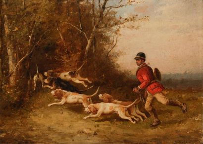 null Attribué à François Louis LANFANT DE METZ (1814 - 1892)
Scène de chasse à courre
Panneau.
Trace...