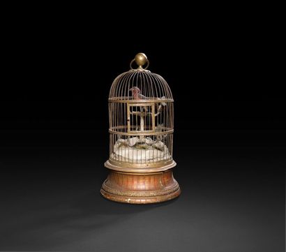 null Oiseau chanteur en cage. Charles BONTEMS, vers 1900 
Socle en bois doré, avec...