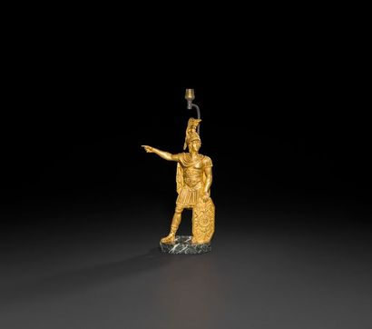 null Figure de Mars en bronze doré (fragment) ; reposant sur une base en marbre vert...