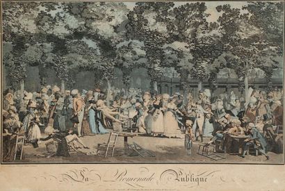 Philibert-Louis Debucourt (1755-1832) La Promenade publique. 1792. Gravure aux outils,...