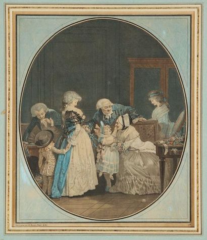 Philibert-Louis Debucourt (1755-1832) Le Compliment ou La Matinée du Jour de l'An;...