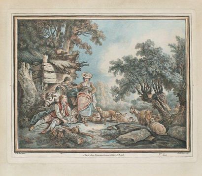 Gilles Demarteau (1722-1776) Scène pastorale. Eau-forte et gravure aux outils d'après...