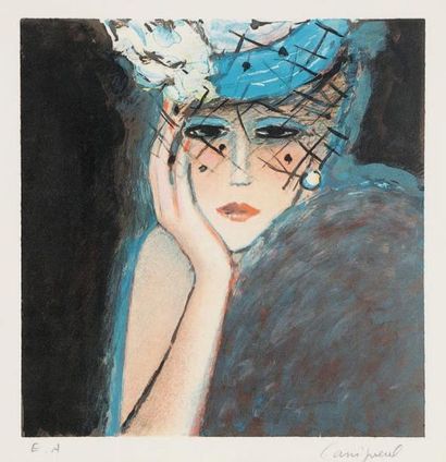 Jean-Pierre Cassigneul (né en 1935) La Voilette. 1992. Lithographie. 306 x 306. Mazo...