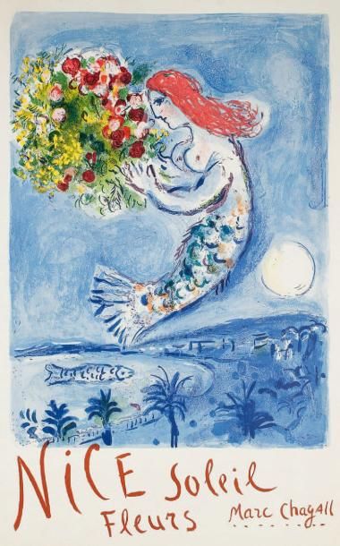 Marc Chagall (1887-1985) La Baie des Anges. Affiche pour «Nice soleil fleurs» (ville...