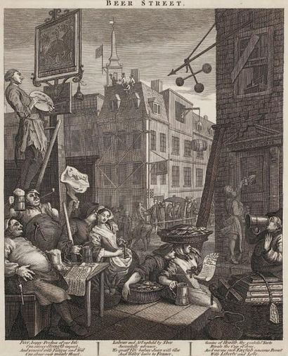 William Hogarth (1697-1764) Beer Street. 1751. Eau-forte. À vue: 315 x 385. Paulson...
