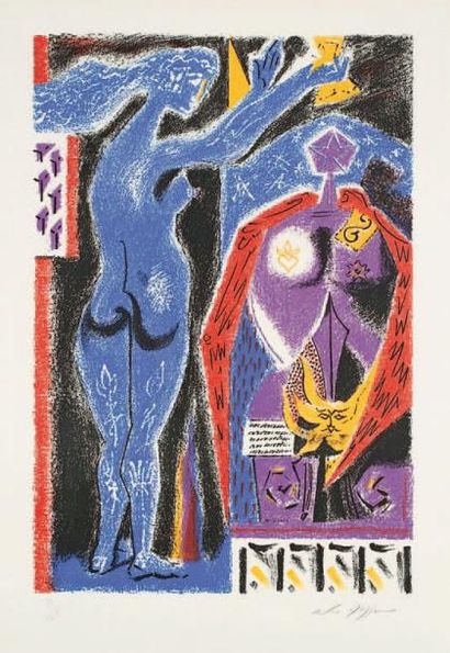 André Masson (1896-1987) [Composition à la figure bleue]. Vers 1960-1970. Lithographie....