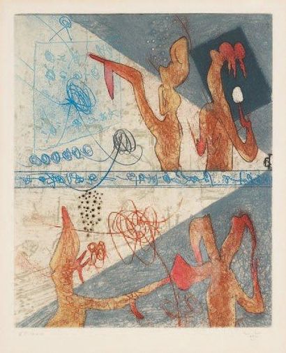 Roberto Matta (1911-2002) [Composition aux figures]. 1975. Eau-forte et aquatinte....