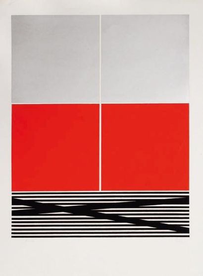 Jesus Rafael Soto (vénézuélien, 1922-2005) [Composition aux carrés rouges et gris...