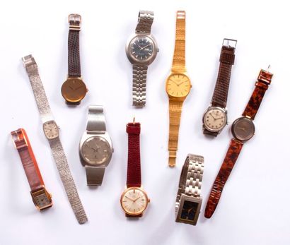 null Lot de 10 montres bracelet d’homme et femme en acier ou métal doré, dont LONGINES,...