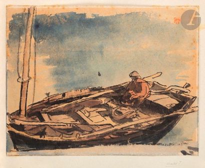null Jules Chadel (1870-1943) 

Pêcheur en barque. Dessin à la plume et à l’encre...