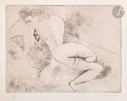 null Marc Chagall (1887-1985) 

Nu à l’éventail. 1924. Eau-forte et pointe sèche....