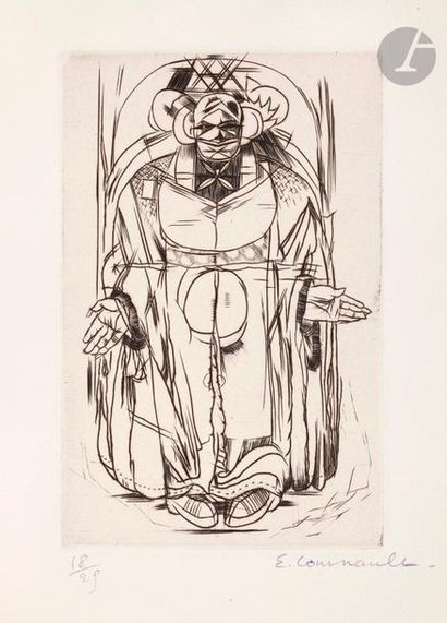 null Étienne Cournault (1891-1948) 

Le Danseur tibétain. Burin. 80 x 120. Simon-Cournault...