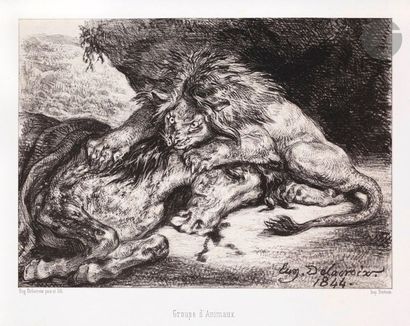 null Eugène Delacroix (1798-1863) 

Lion dévorant un cheval, ou Groupe d’animaux....