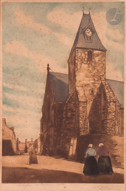 null Eugène Delâtre (1864-1938) 

L’Église de Coulans-sur-Gée, Sarthe. Eau-forte...