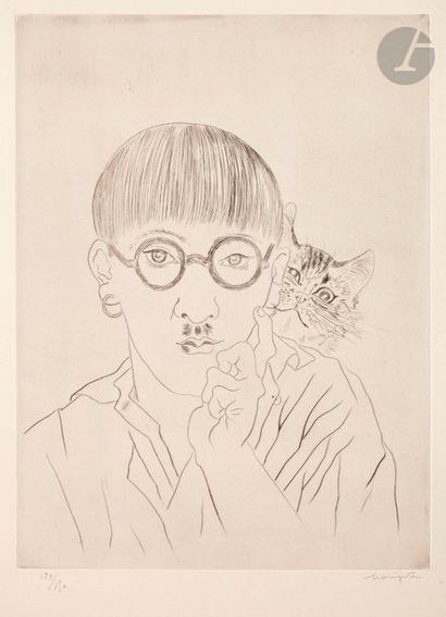 null Léonard-Tsuguharu Foujita (1886-1968) 

Autoportrait, le chat sur l’épaule....