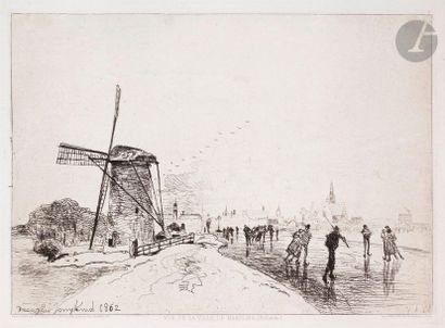 null Johan Barthold Jongkind (1819-1891) 

Vue de la ville de Maaslins. 1862. Eau-forte....
