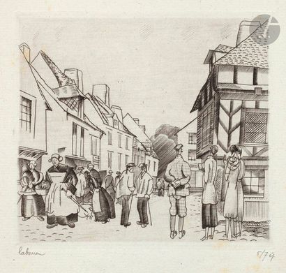null Jean-Émile Laboureur (1877-1943) 

Touristes en Bretagne. 1928. Burin. 121 x 110....