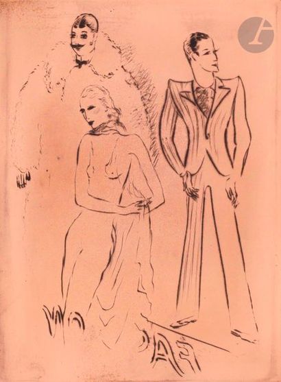 null Marcel Vertès (1895-1961) 

Deux élégants et femme nue. Vers 1930. Cuivre gravé...