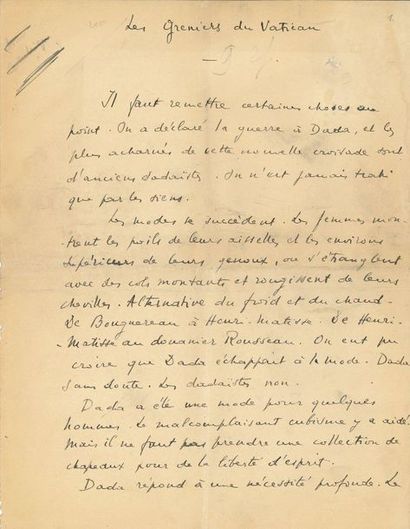 null Georges RIBEMONT-DESSAIGNES (1884-1974). Manuscrit autographe signé, Les Greniers...