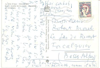 null André de RICHAUD. L.A.S. " André " sur carte postale, [Vallauris 1965], à Robert...