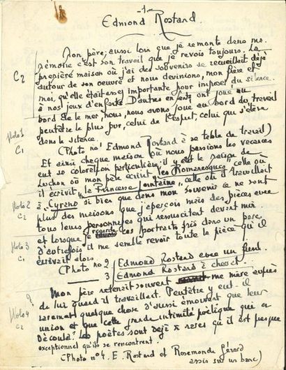 null Maurice rostand. Manuscrit autographe, Edmond Rostand, [1948] ; 9 pages in-4...