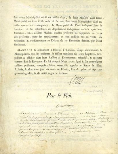 null LOUIS XVI. 3 L.S. ou P.S. (secrétaire), Paris 1790-1791 ; 5 pages in-fol. impr....