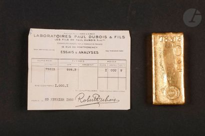 null 1 Ingot of gold (999.3) No. 75313, with certificate.
Weight: 1 Kg
