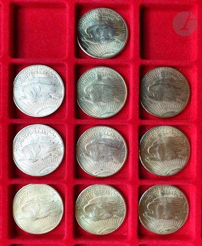 null 10 pièces de 20 Dollars en or. Type Saint Gaudens
1908 (2) - 1910 D - 1923 (2)...
