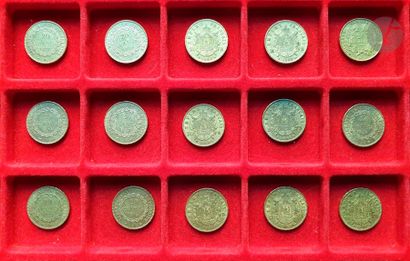 null 15 pièces de 20 Francs en or :

- 1 pièce de 20 Francs en or. Type Cérès. 1850...