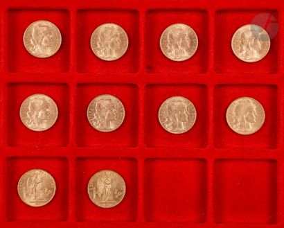 null 10 pièces de 20 Francs en or: 

- 2 pièces de 20 Francs en or. Type Génie. 1876...