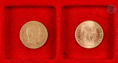 null 2 pièces de 10 Francs en or. 

- 1 pièce de 10 Francs en or. Type Napoléon III...