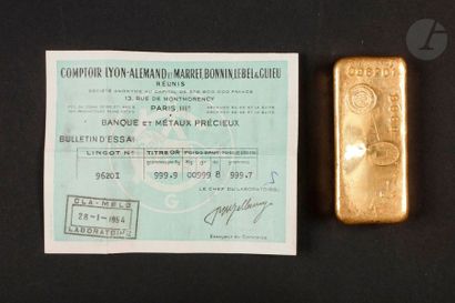 null 1 Ingot of gold (999.9) No. 096201, with certificate.
Weight: 999,8 g