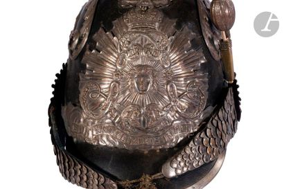 null King's bodyguard helmet, model 1814.

Bomb and leather visor. Crest decorated...