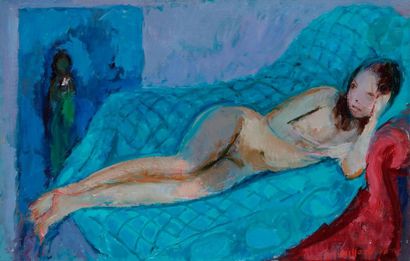 null Christian CAILLARD (1899-1985)Nude on the couch, 1978Oil on panel.
 Signed and...