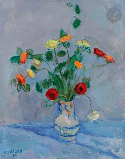 null Christian CAILLARD (1899-1985)
Vase de fleurs fond bleu, 1984
Huile sur panneau.
Signée...