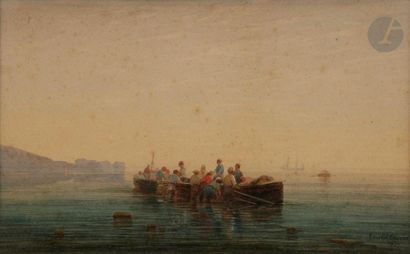 null Edouard CAUVIN (1817-1900)
Pêcheurs, 1867
Aquarelle.
Signée et datée en bas...